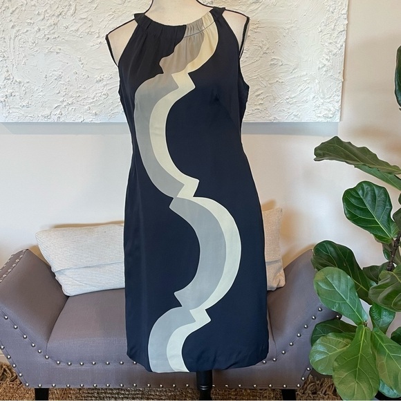 Banana Republic Geometric Silk Sleeveless Sheath Dress Sz 8 - Picture 1 of 8